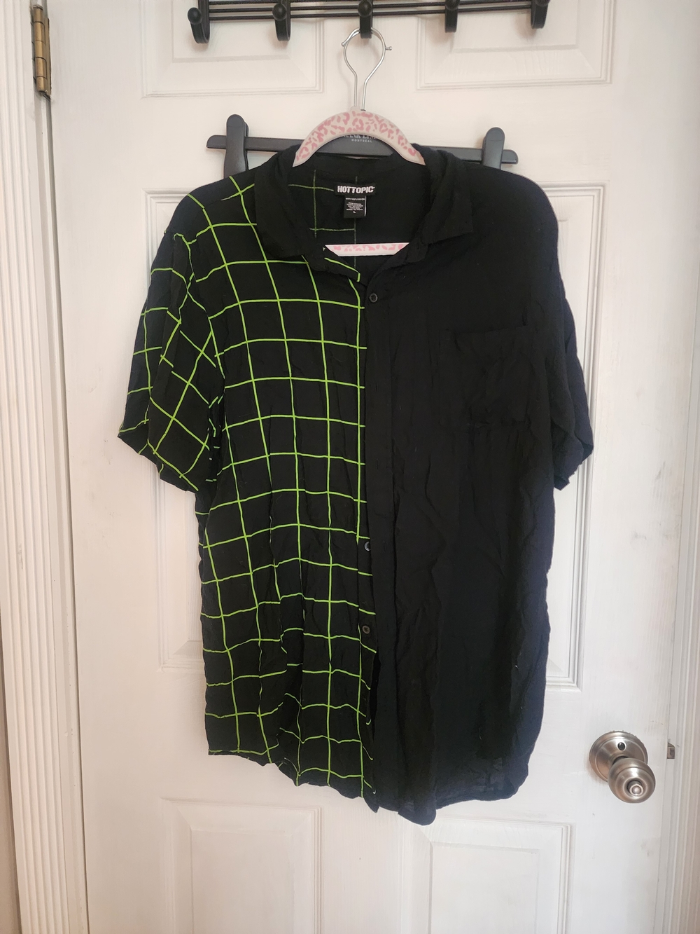 Hot Topic Black Shirt with Neon Green Grid Panel